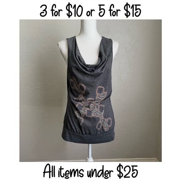 Gentle Fawn Tops - Gentle Fawn Low Cut Cowl Neck Racerback Tank Top M Grey and Orange